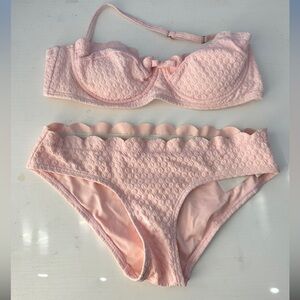 Kate Spade Strapless Pastry Pink Textured Scalloped Bikini Size S